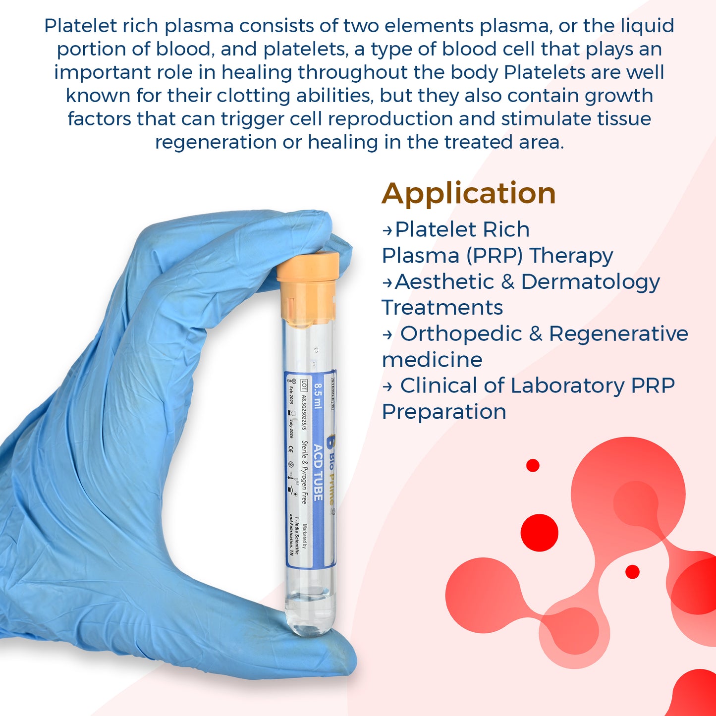 BIO PRIME – ACD + GEL Tube (PRP Blood collection tube) – Enhanced Separation for Superior PRP Results.